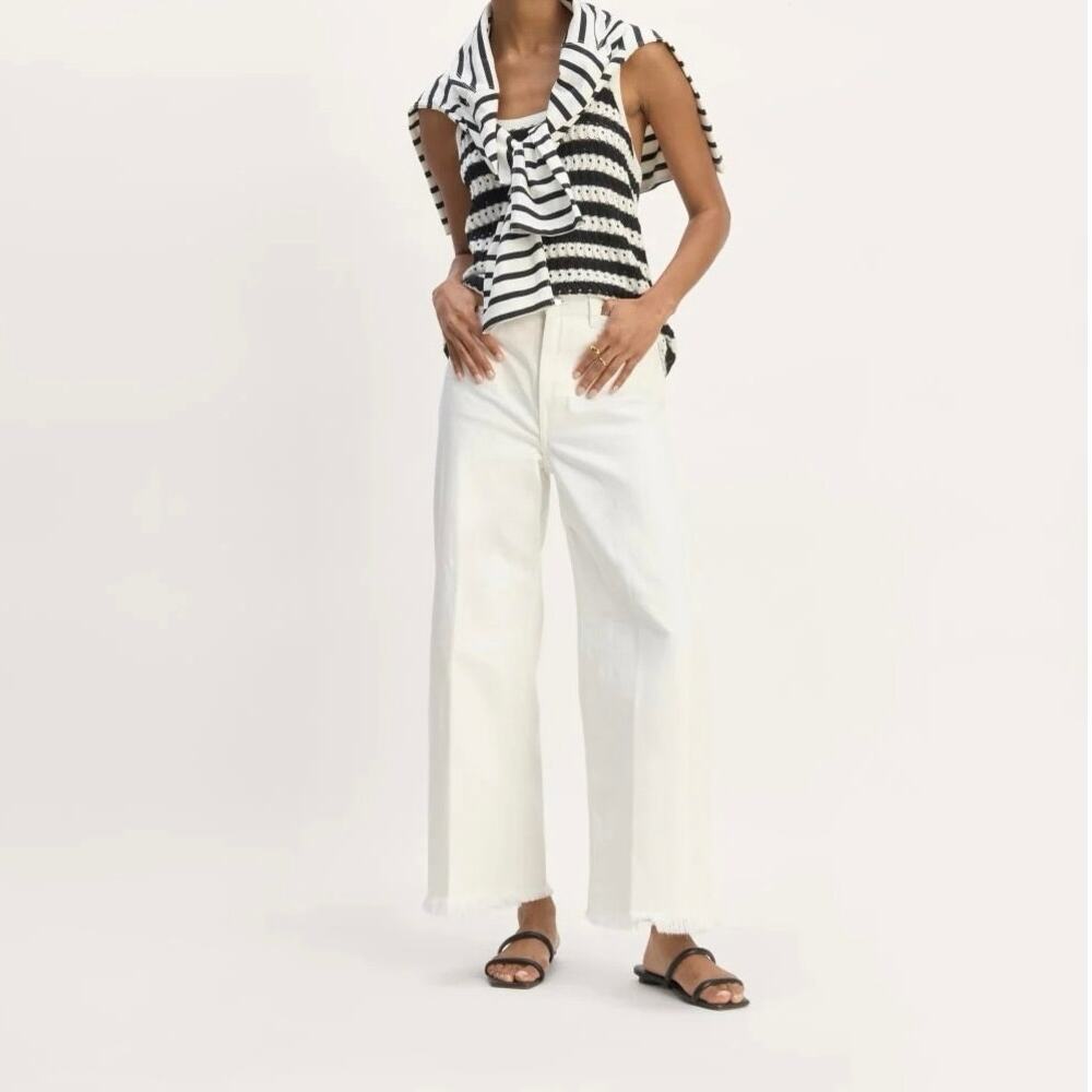 NWOT Everlane Mariner Cropped Jean Wide Leg Frayed Hem Bone White Size 33
